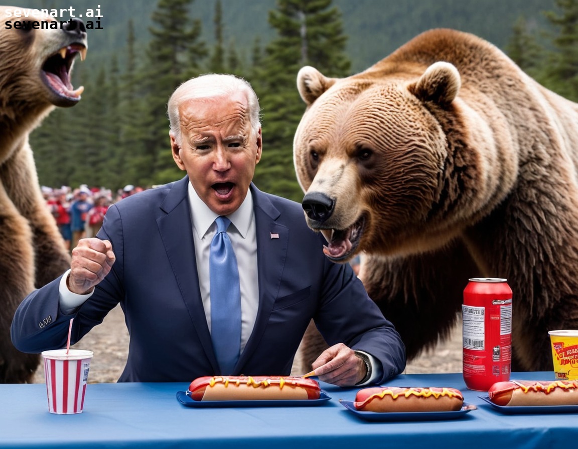 joe biden, hot dog eating contest, competition, grizzly bear, humorous, usa