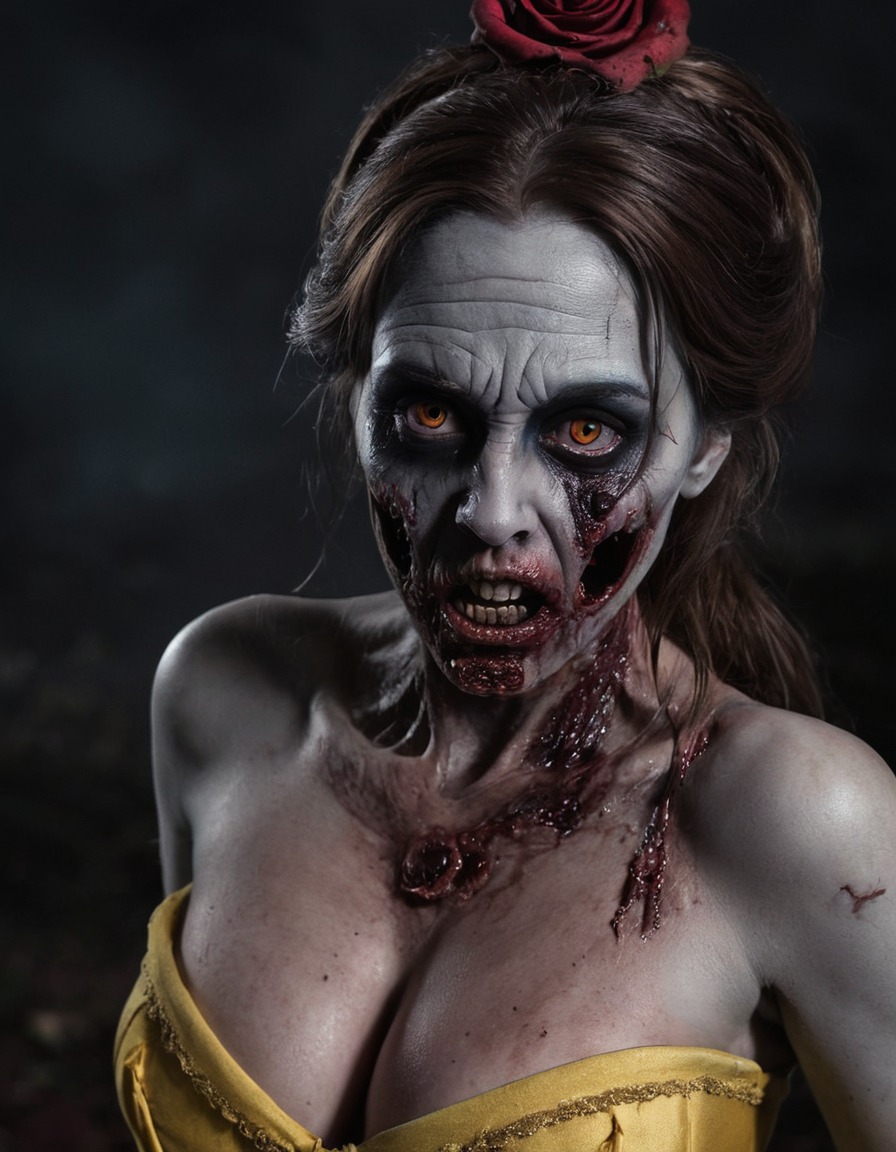 zombie, belle (beauty and the beast), disney, fairytale, undead, horror, transformation