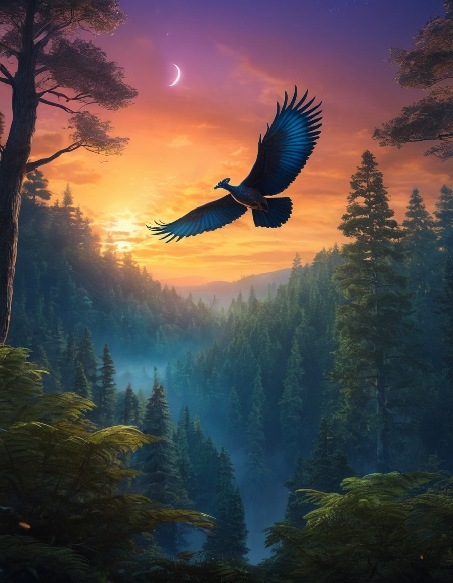 peryton, mythical creature, forest, dusk, majestic, fantasy