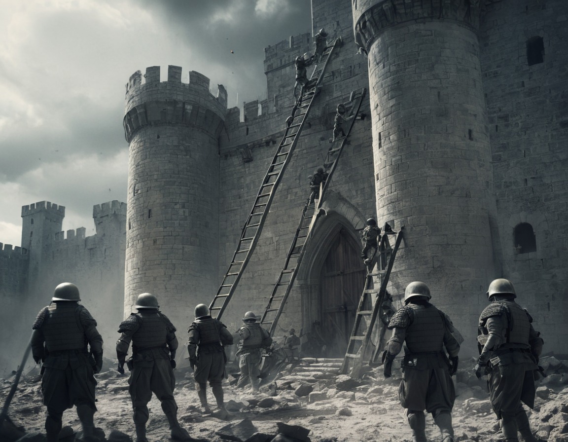 warfare, battle, ladders, siege, castle, middle ages