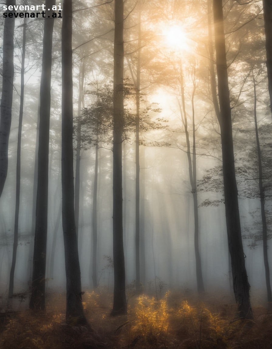 nature, foggy, forest, sunrise, serene