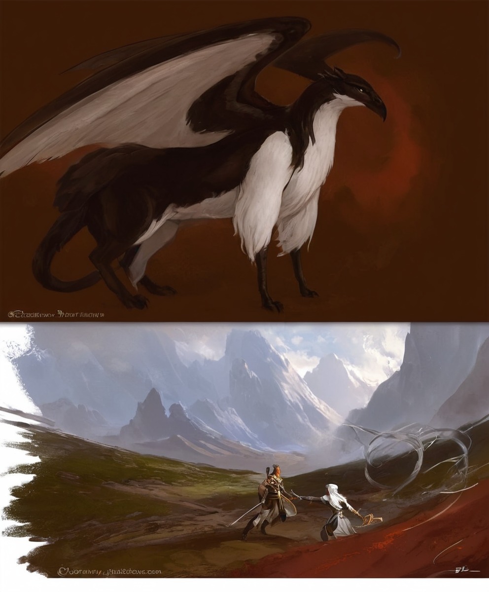 black, character, griff, gryphon, mountain, mountains, red, tundra, white