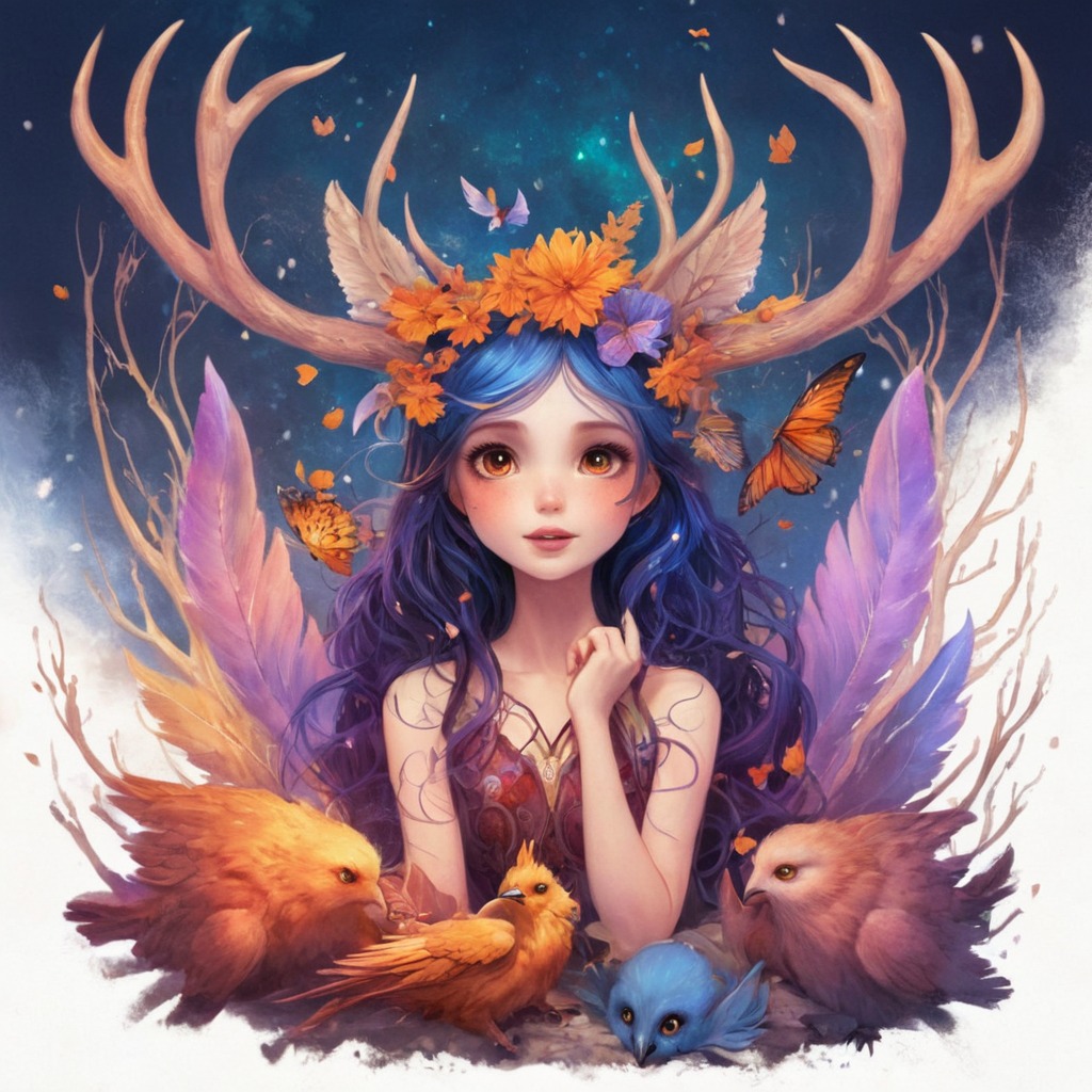 magic, dreamup, portrait, fantasyart, angel, antler, fae, fairy, ai_art