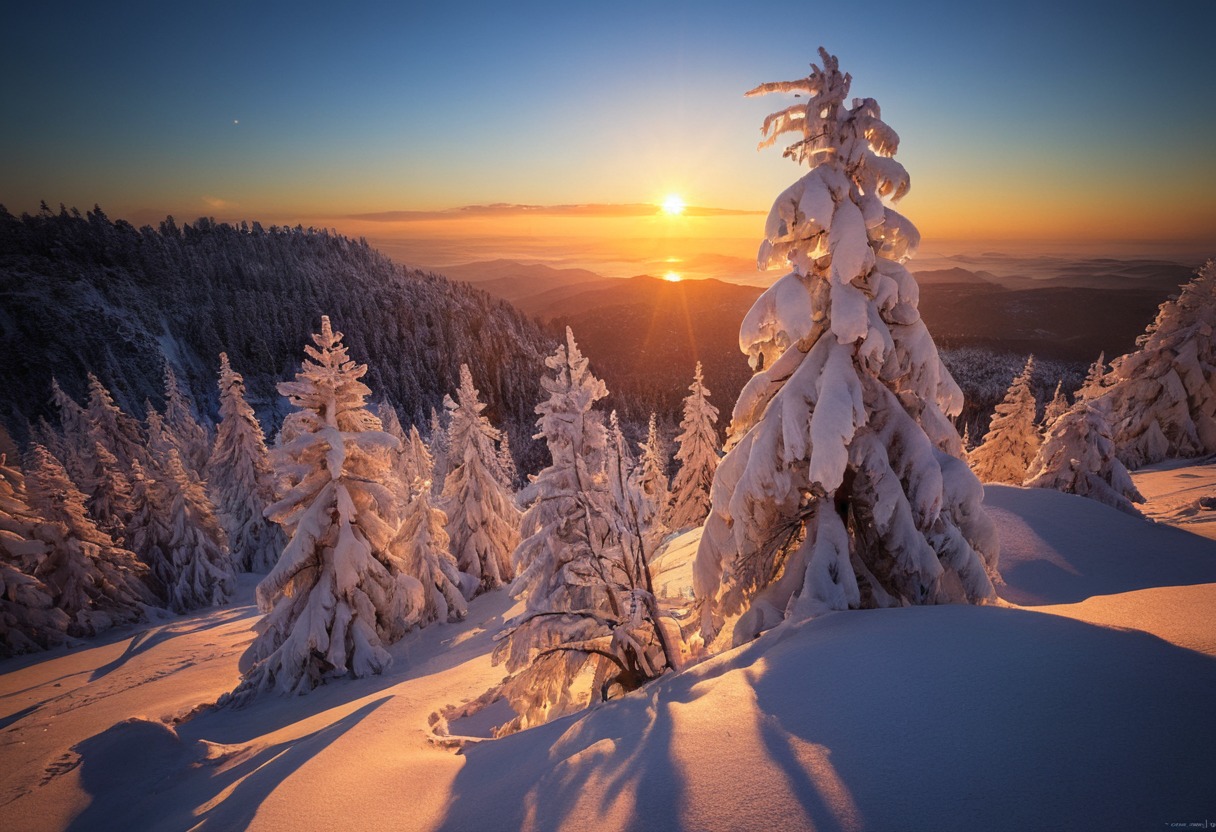 auvergne, chaine, cold, courty, florent, france, landscape, photography, puys, snow, snowy, sun, sunset, trees, warm, winter, puydedome, puydejumes