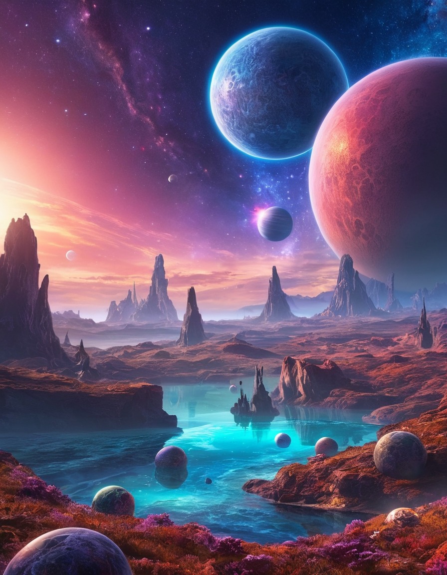 surreal, alien planets, shimmering galaxy, science fiction, outer space, space, stars