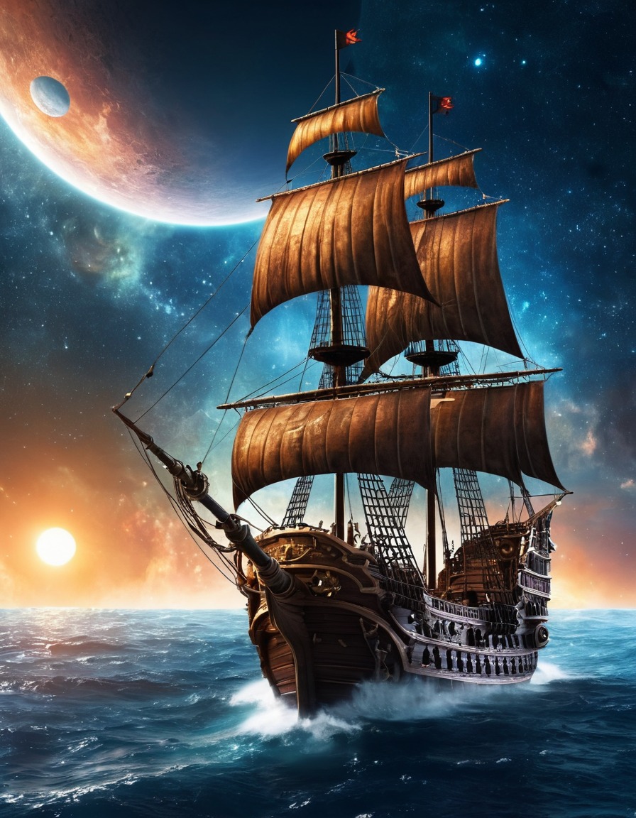 pirate ship, outer space, science fiction, adventure, fantasy, extraterrestrial, exploration