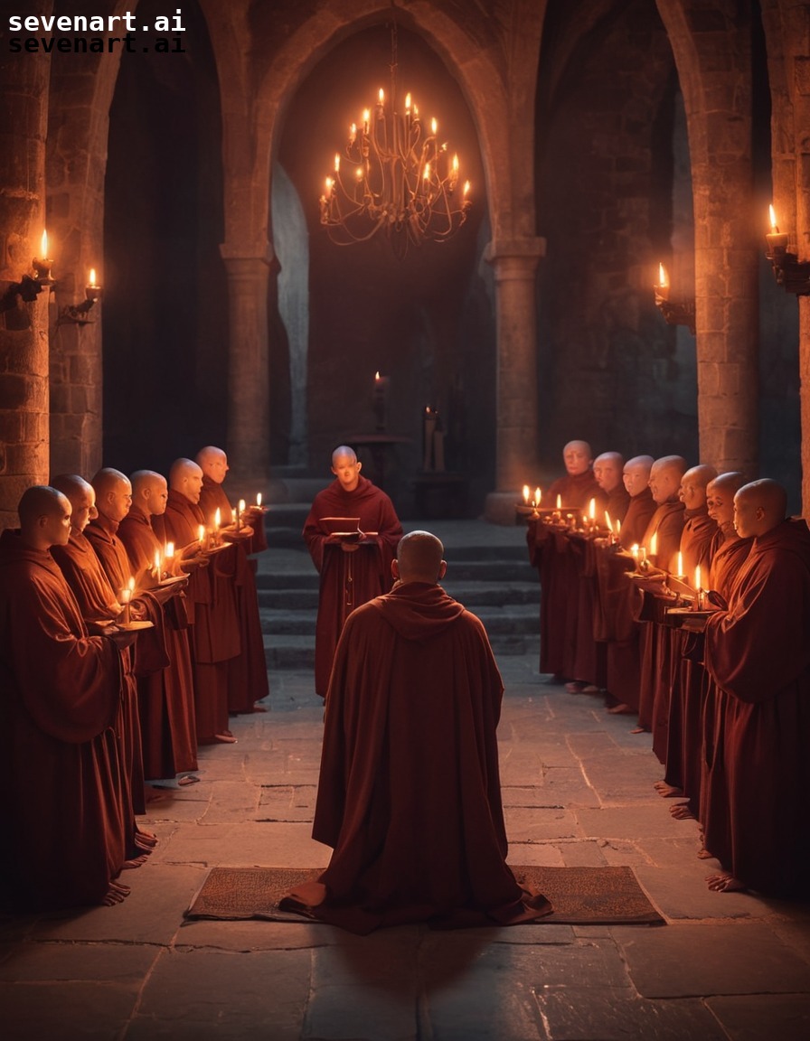 medieval, monastery, monks, chanting, candlelight, middle ages