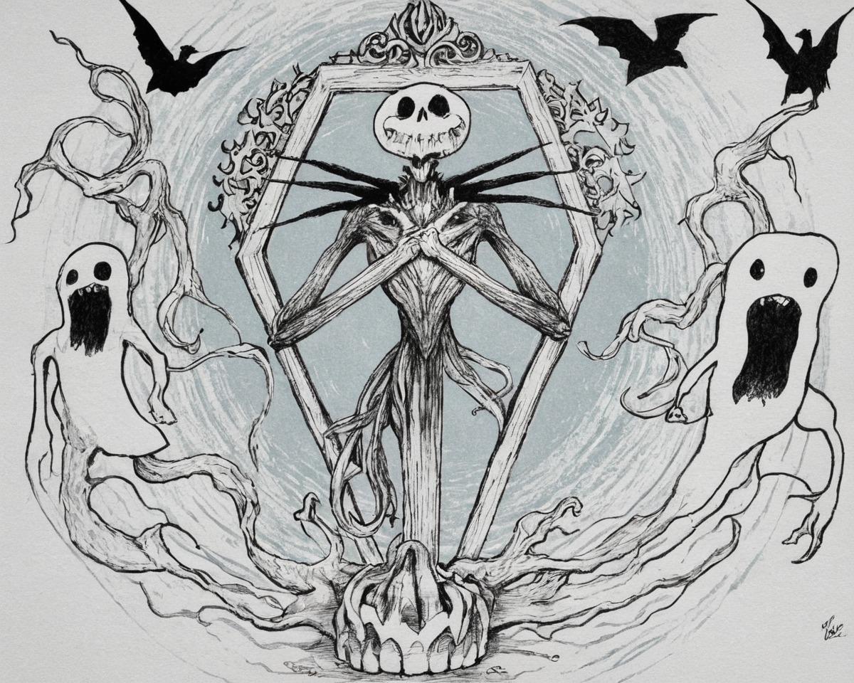 spooky, halloween, cartoon, horror, traditionalart, gothic, skull, ink, macabre, cemetery, vines