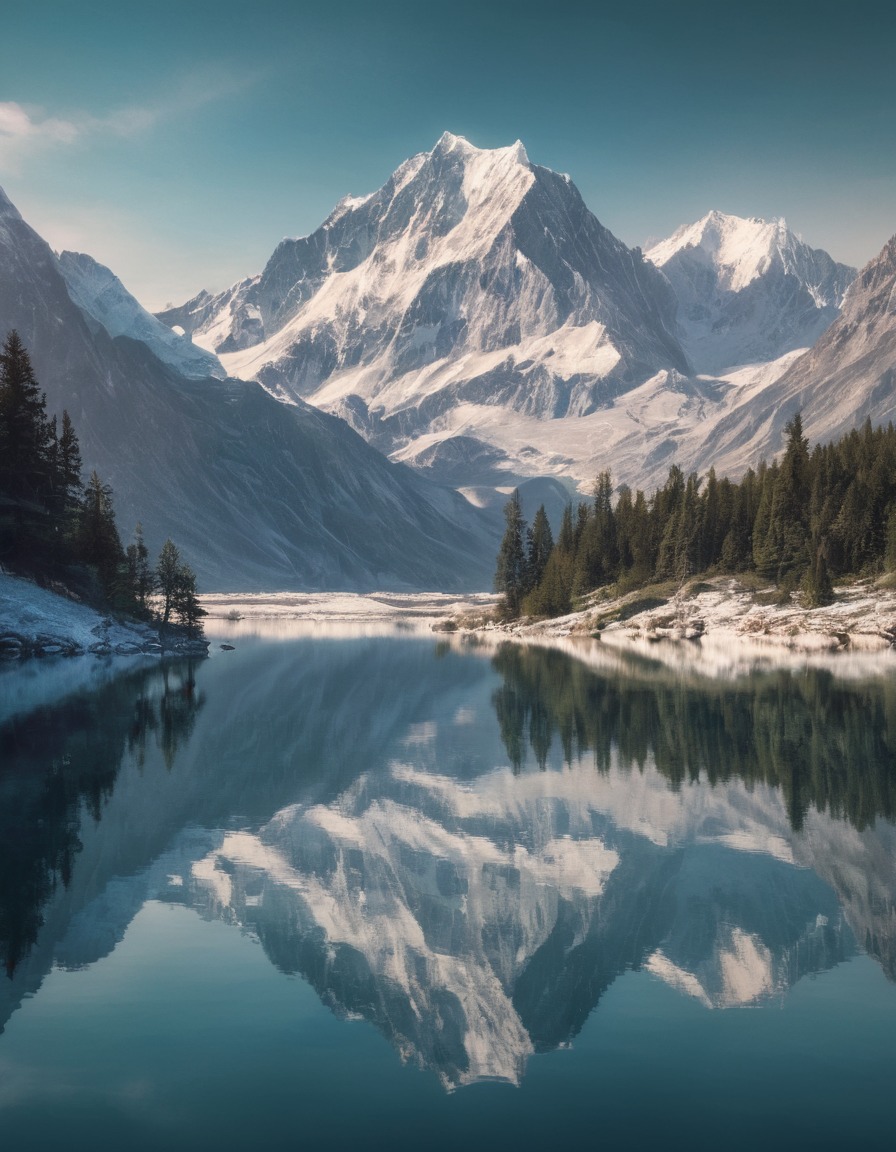 nature, lake, reflection, mountains, snow