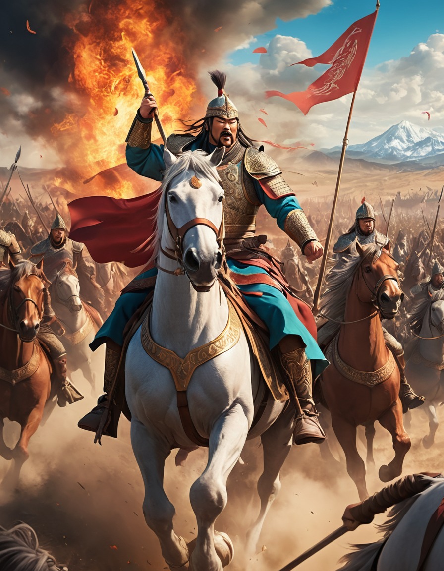 genghis khan, war, leadership, cavalry, historical battle, anime