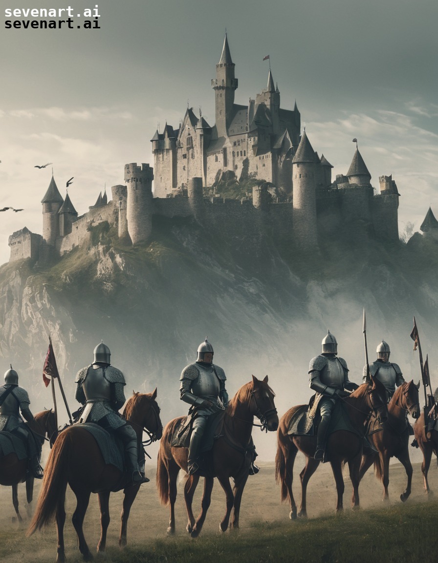 medieval, soldiers, horseback, castle, warfare, army