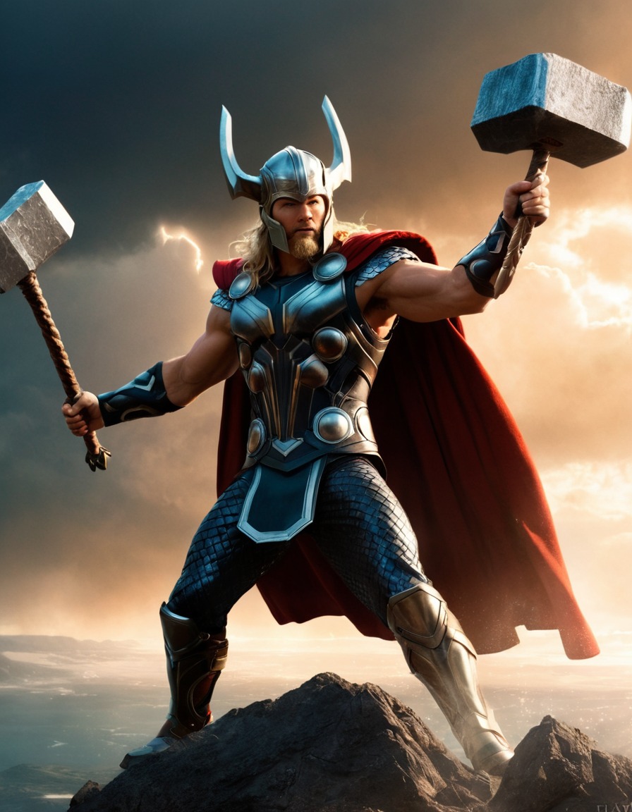 thor, norse mythology, god of thunder, epic battle, marvel, asgard, mjolnir