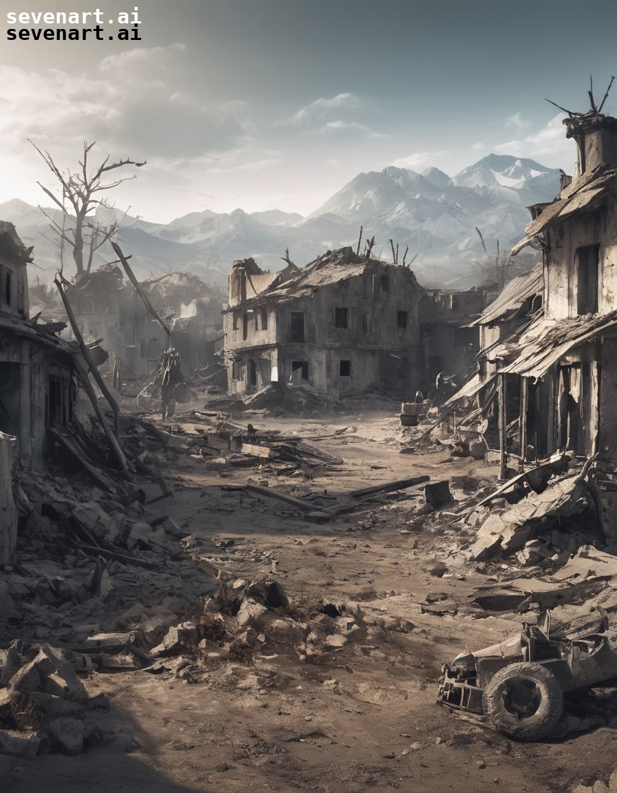 abandoned, destroyed, village, war remnants, conflict aftermath, war