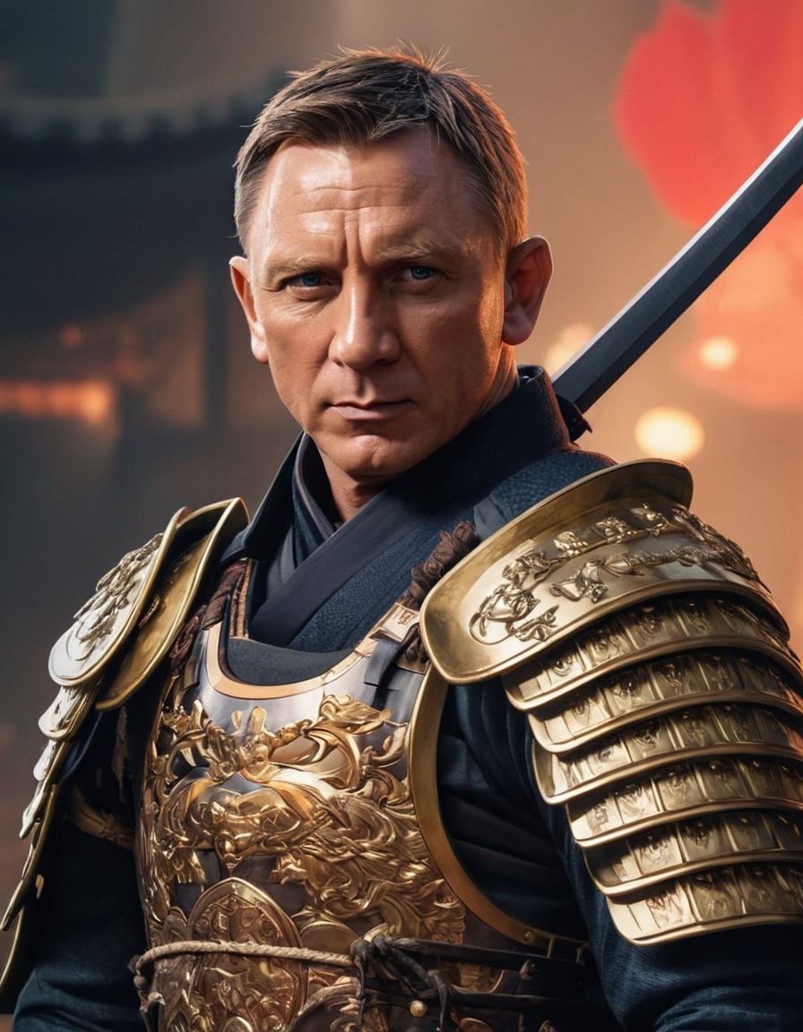 daniel craig, samurai, japanese armor, stoic, anime