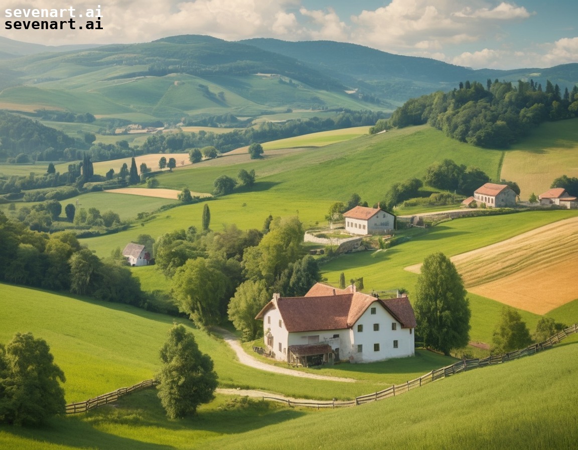 countryside, european, landscape, rolling hills, farmhouse, europe