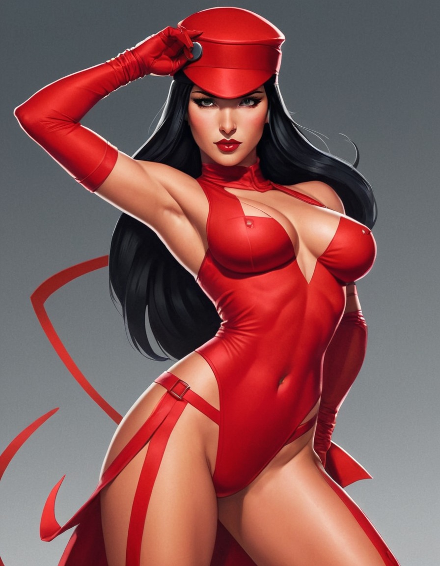 elektra, marvel, comic, superhero, seductive pose, sexy, painted