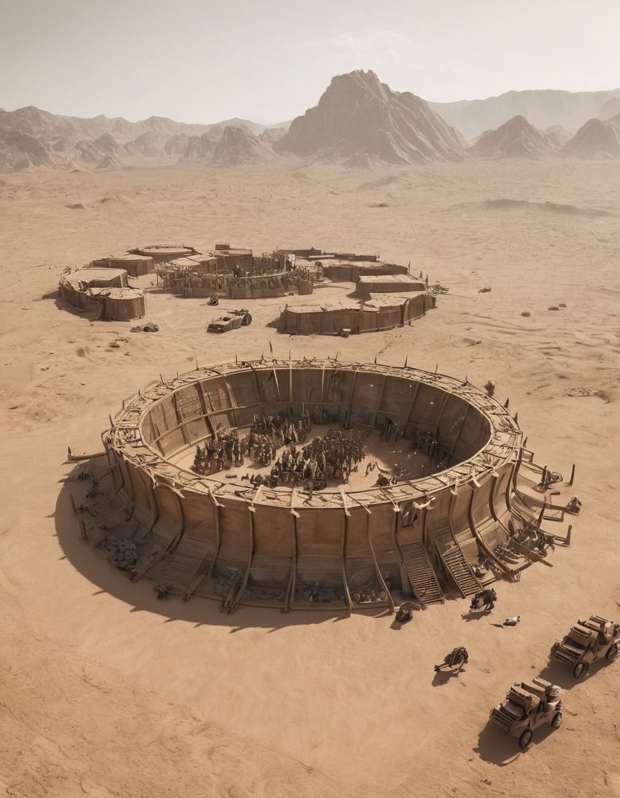 desert, arena, warriors, combat, survival, makeshift arena, brutal combat, mad max