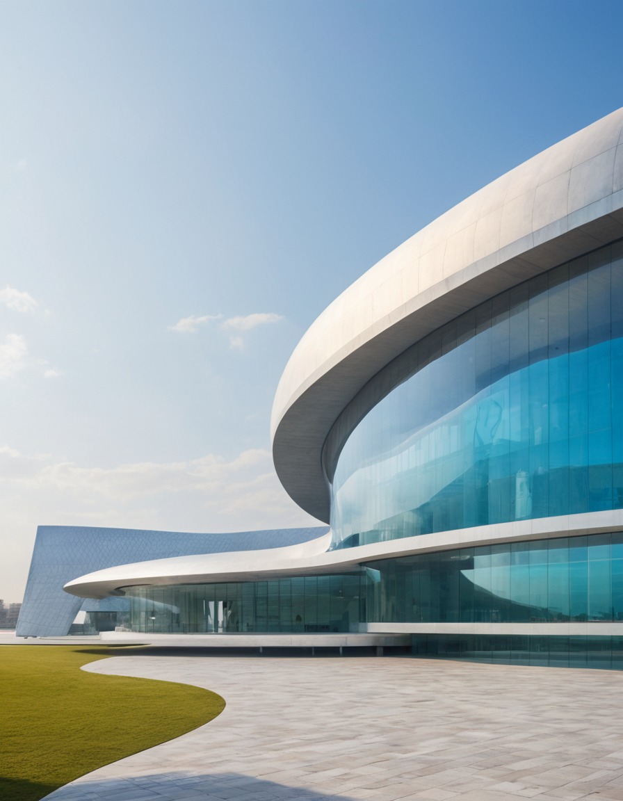 futuristic, museum, sleek lines, innovative design