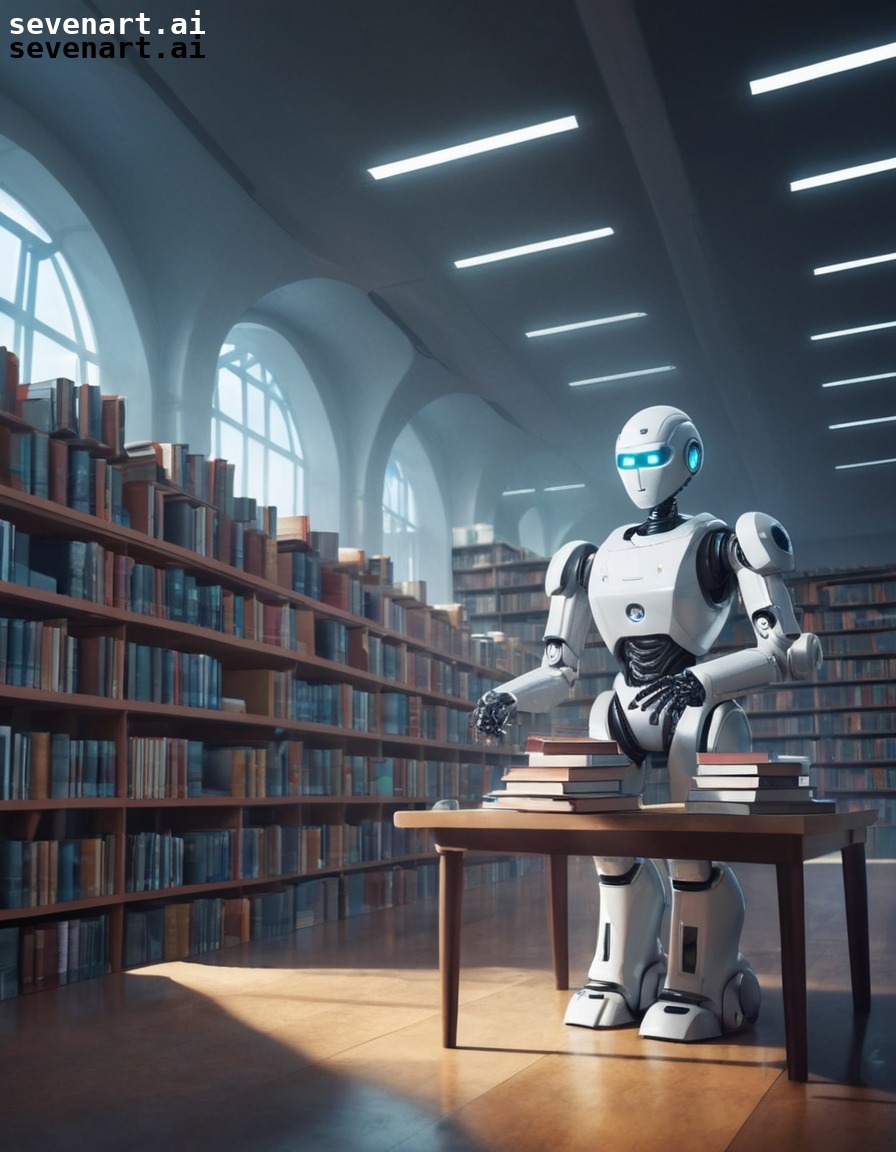 robot, librarian, organizing, books, futuristic, robots