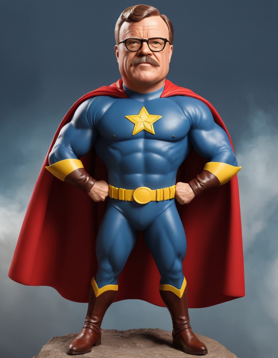 caricature, theodore roosevelt, superhero, muscles, cape, funny