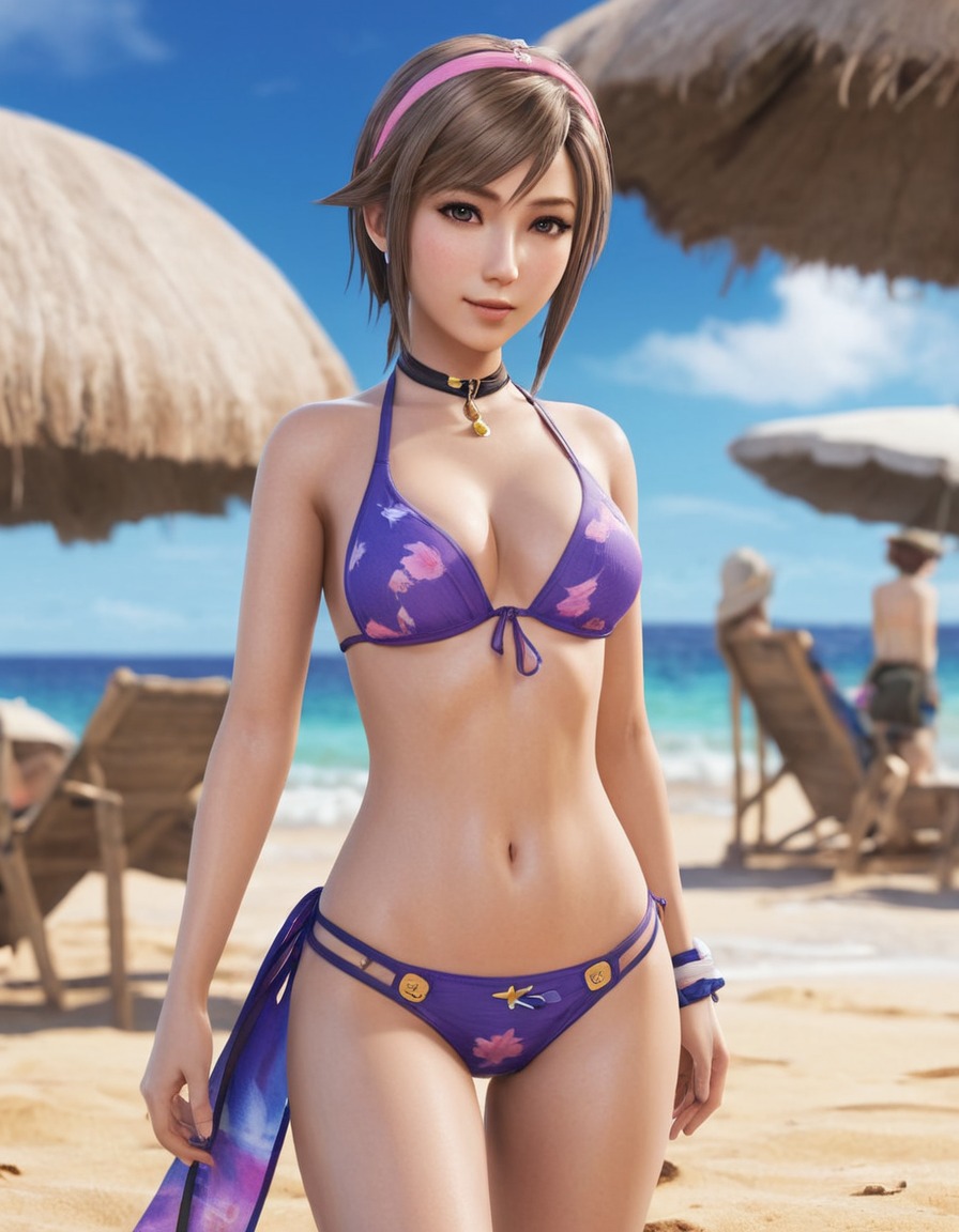 yuna, final fantasy x, bikini, beach, summer, games, girls from games