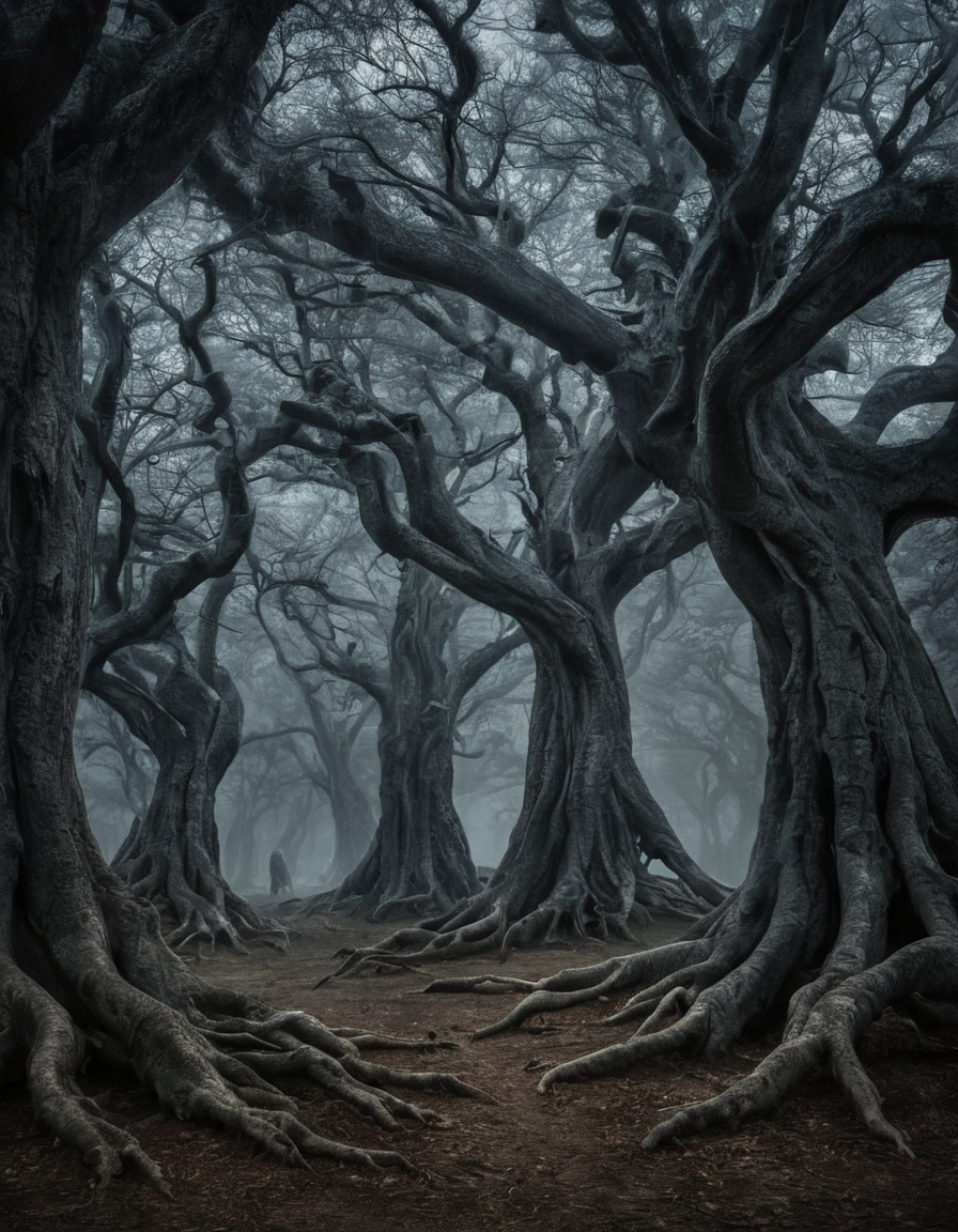 mystical, ancient trees, whispering secrets, nature, magic, mystery