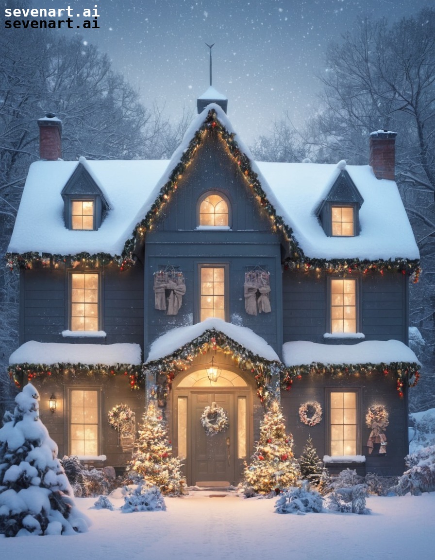 winter, house, snow, holiday, festive, home