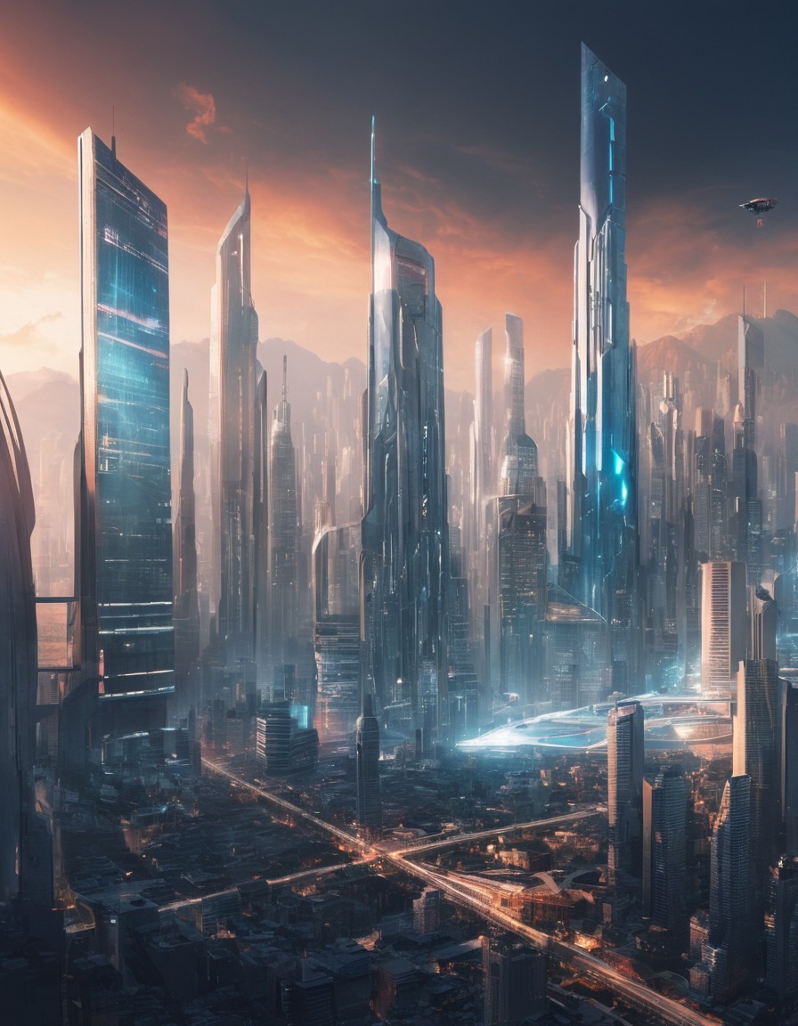 futuristic, skyscrapers, cityscape, technology, advanced