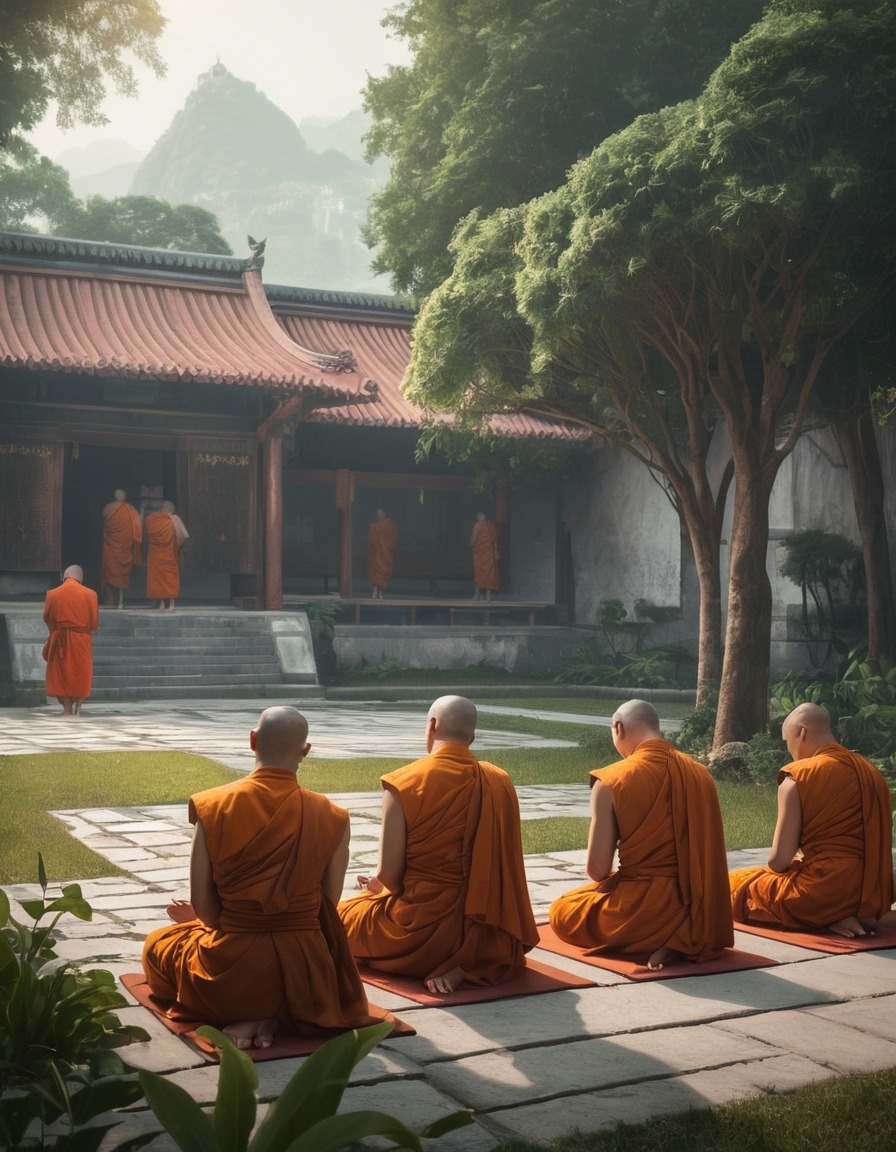 monks, prayer, monastery, garden, serenity, middle ages