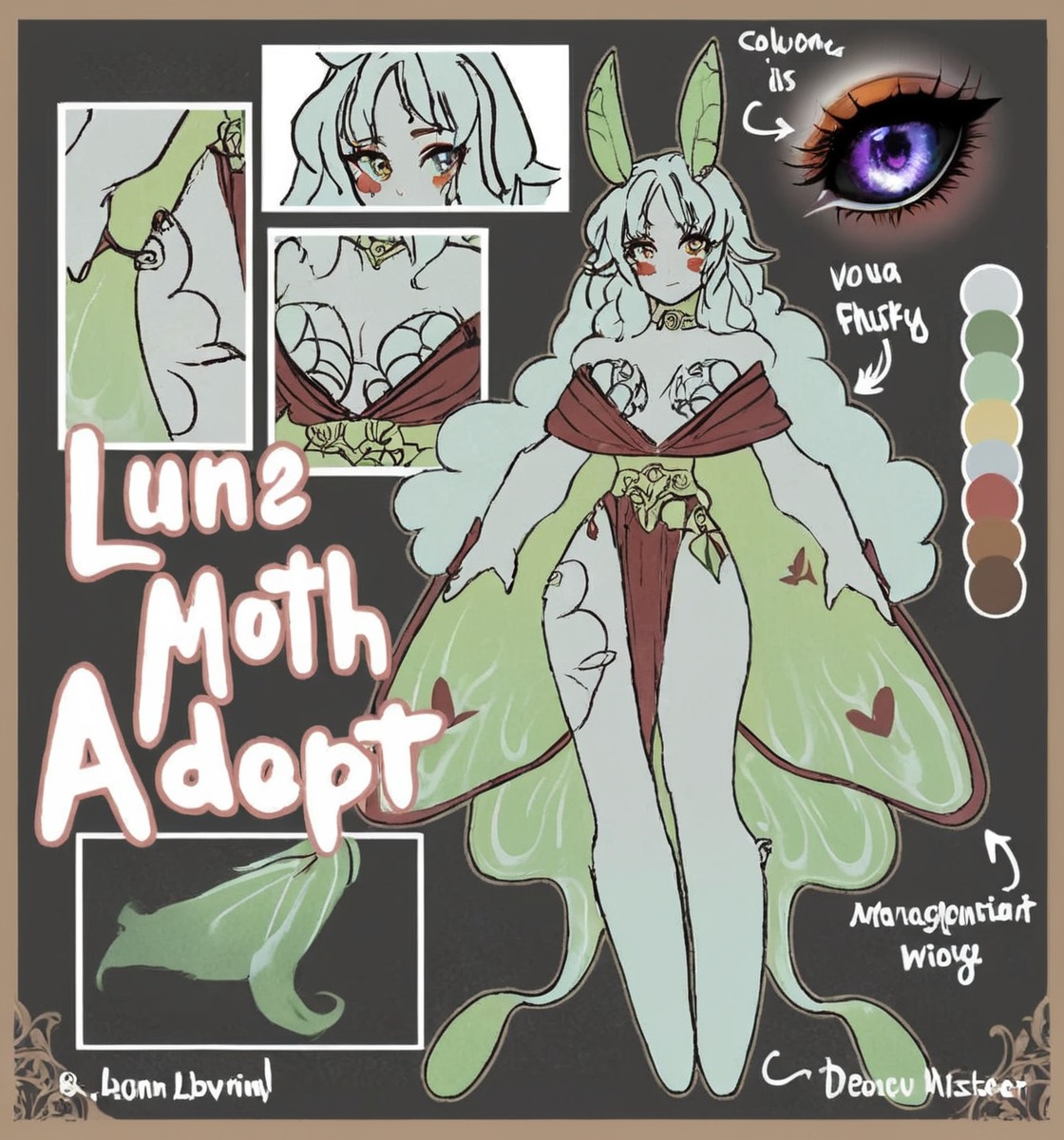 adoptable, adoptables, adopts, anthro, character, characterdesign, concept, design, fluffy, humanoid, insect, lunamoth, monstergirl, original, originalcharacter, luna_moth, adotable, adoptablesopen, mothadopt, mothgirl, moth_girl