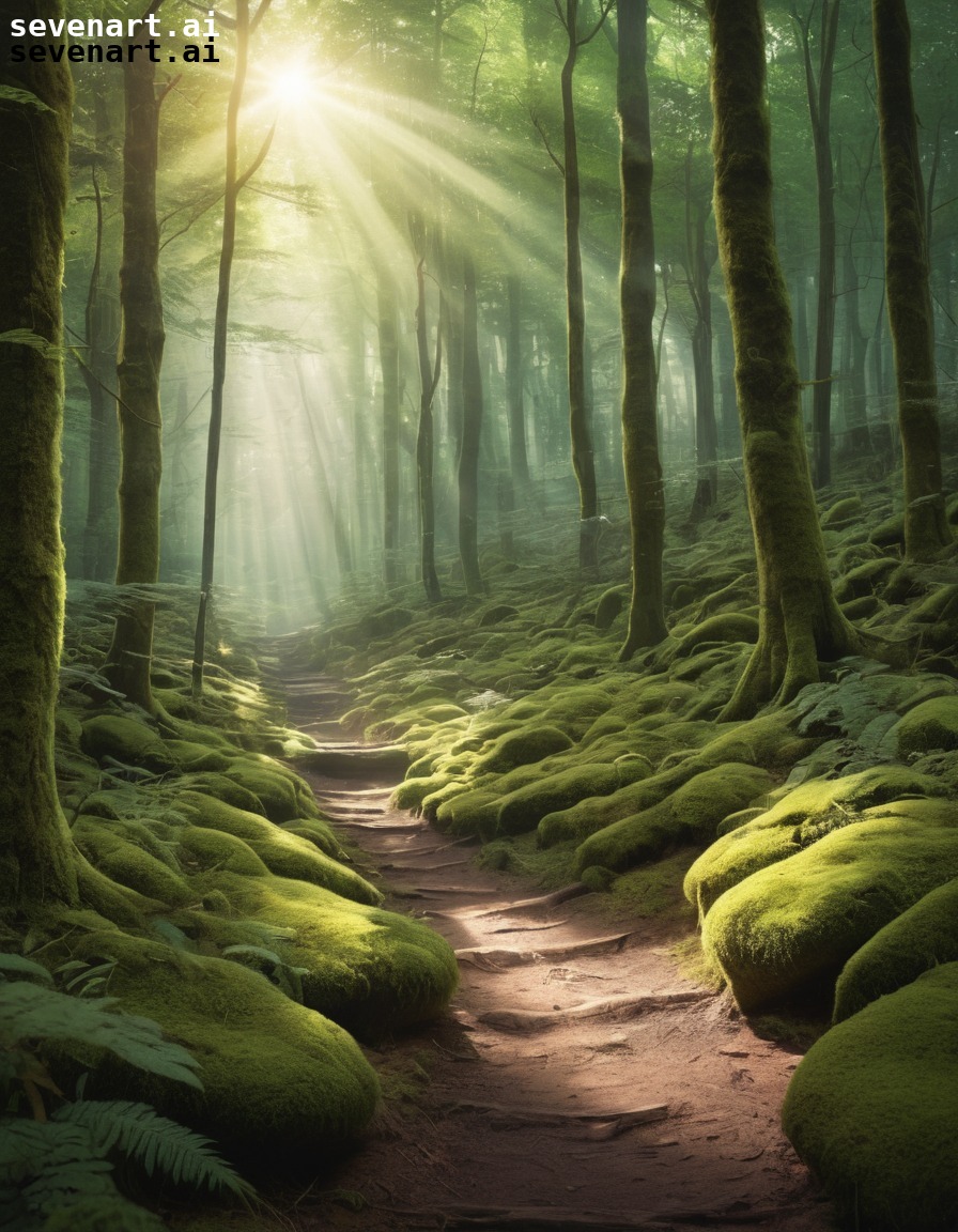 nature, forest, sunlight, moss, trail