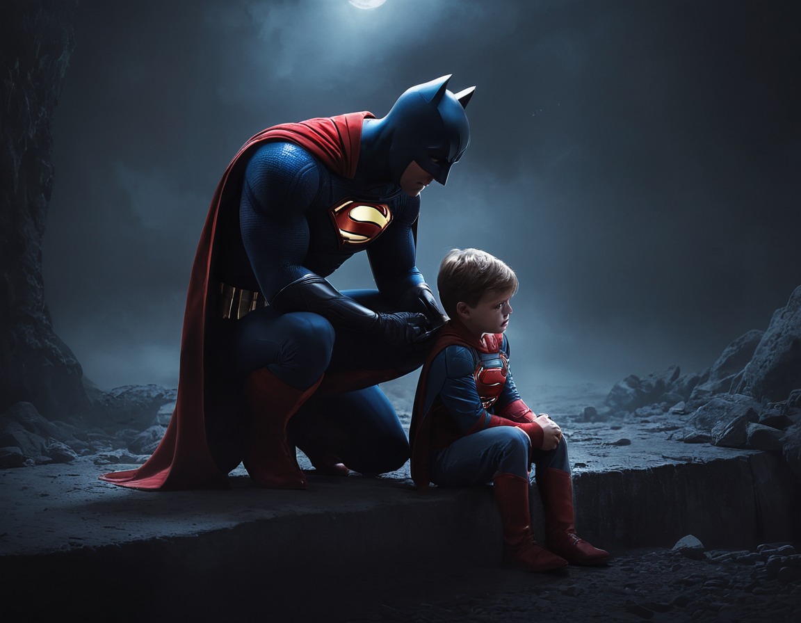 superhero, child, comfort, fear, darkness, hero