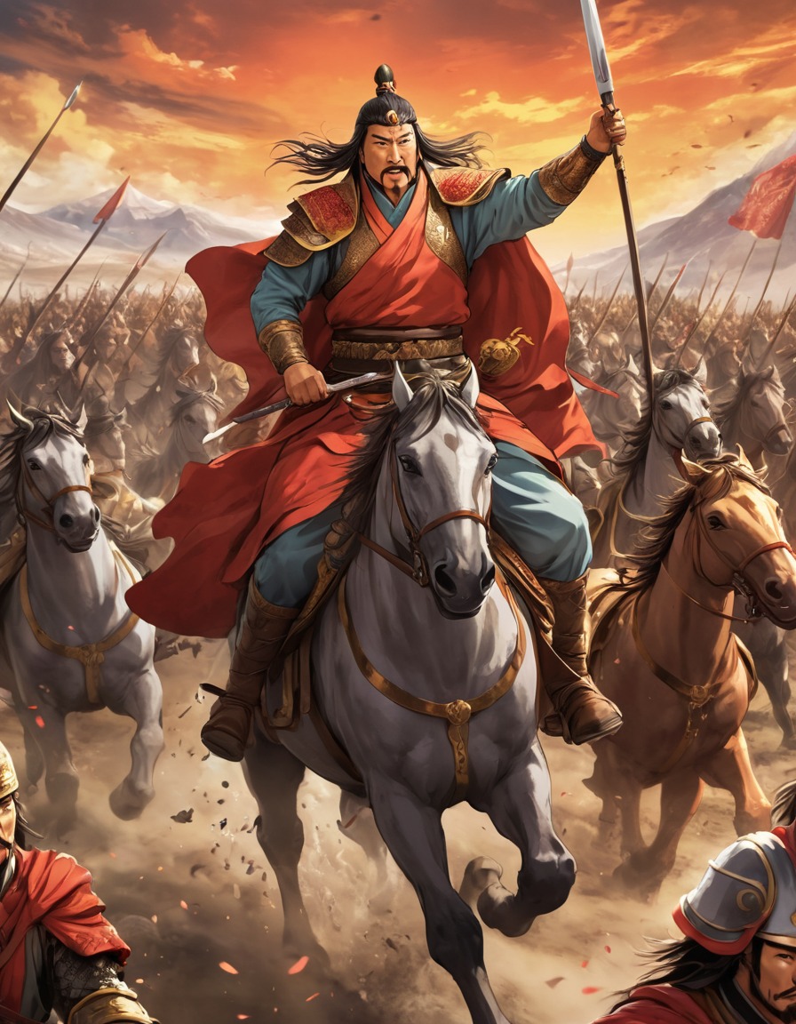 genghis khan, mongolian empire, horseback, army, leader, conquest, anime