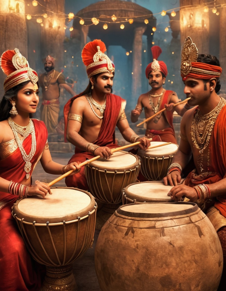 ancient musicians, drums, flutes, wedding celebration, ancient india, 300 bc