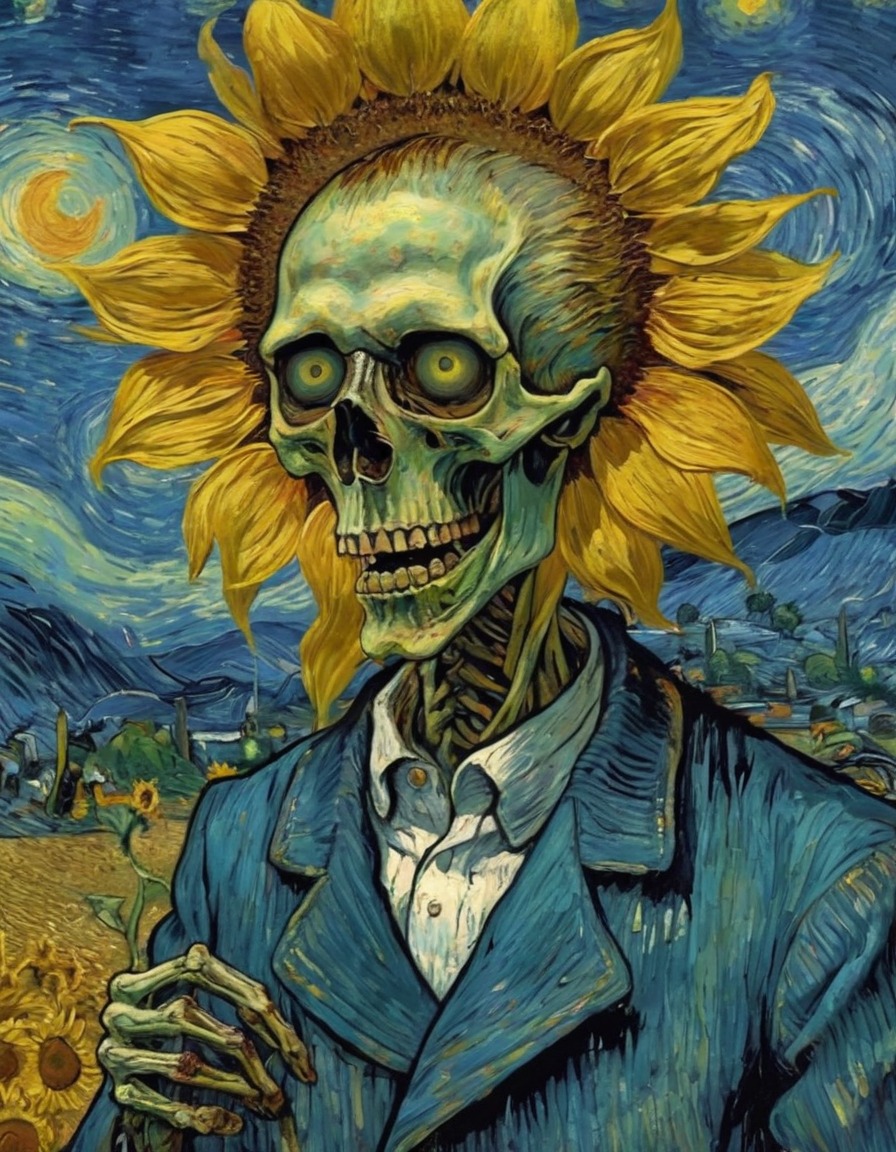 vincent van gogh, zombie, sunflower, reanimation, art, creativity