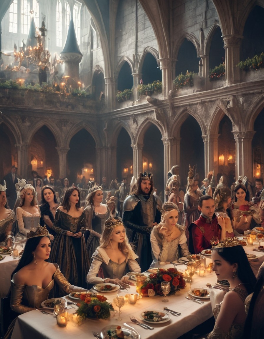 castle, banquet, lords, ladies, medieval, middle ages