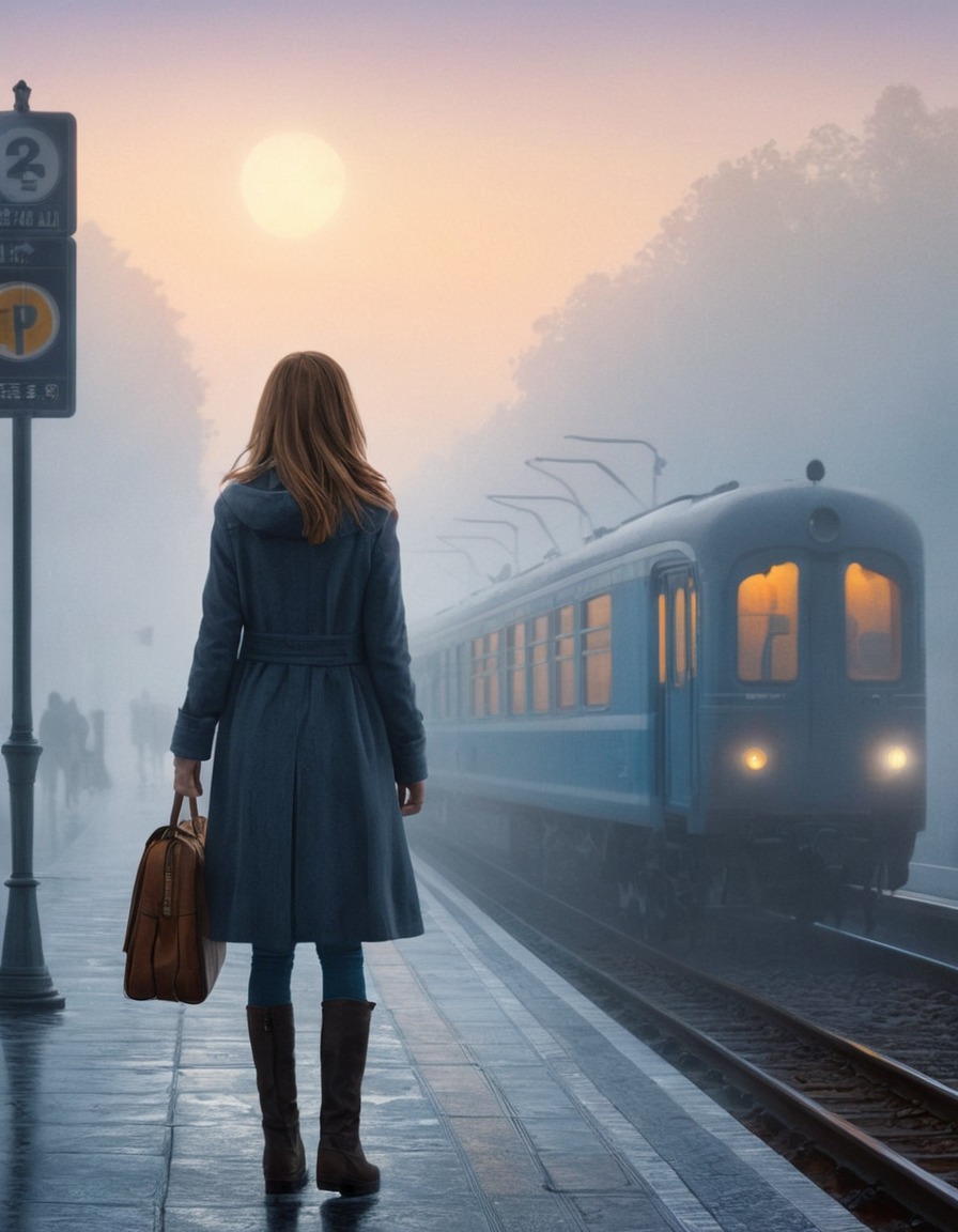 mist, morning, train station, mystery, figure, books