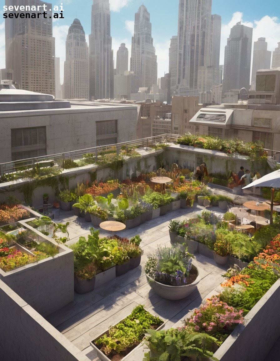 urban, rooftop garden, oasis, cityscape, green space, modern city, city