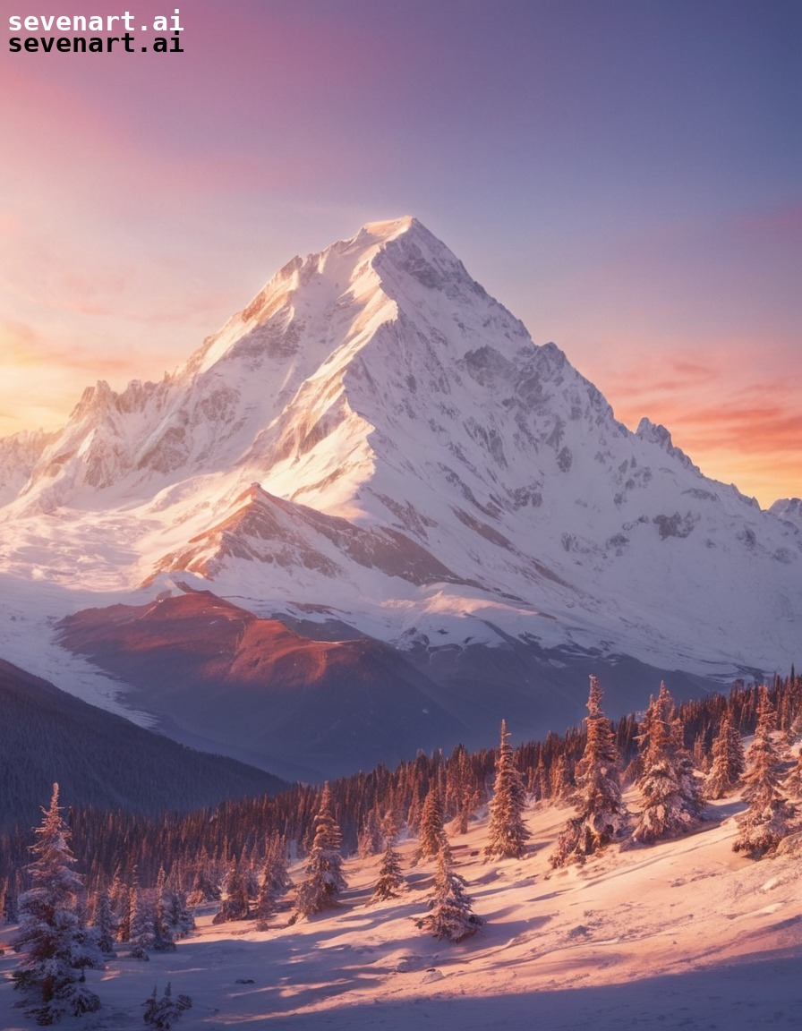 mountains, snow-capped, sunrise, landscape, beauty