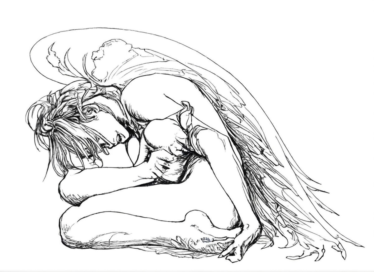 angel, ink, artisticnude, blackandwhite, emotional, expressive, fantasy, fineartnude, pendrawing, traditionalart, wings, nudeartistic