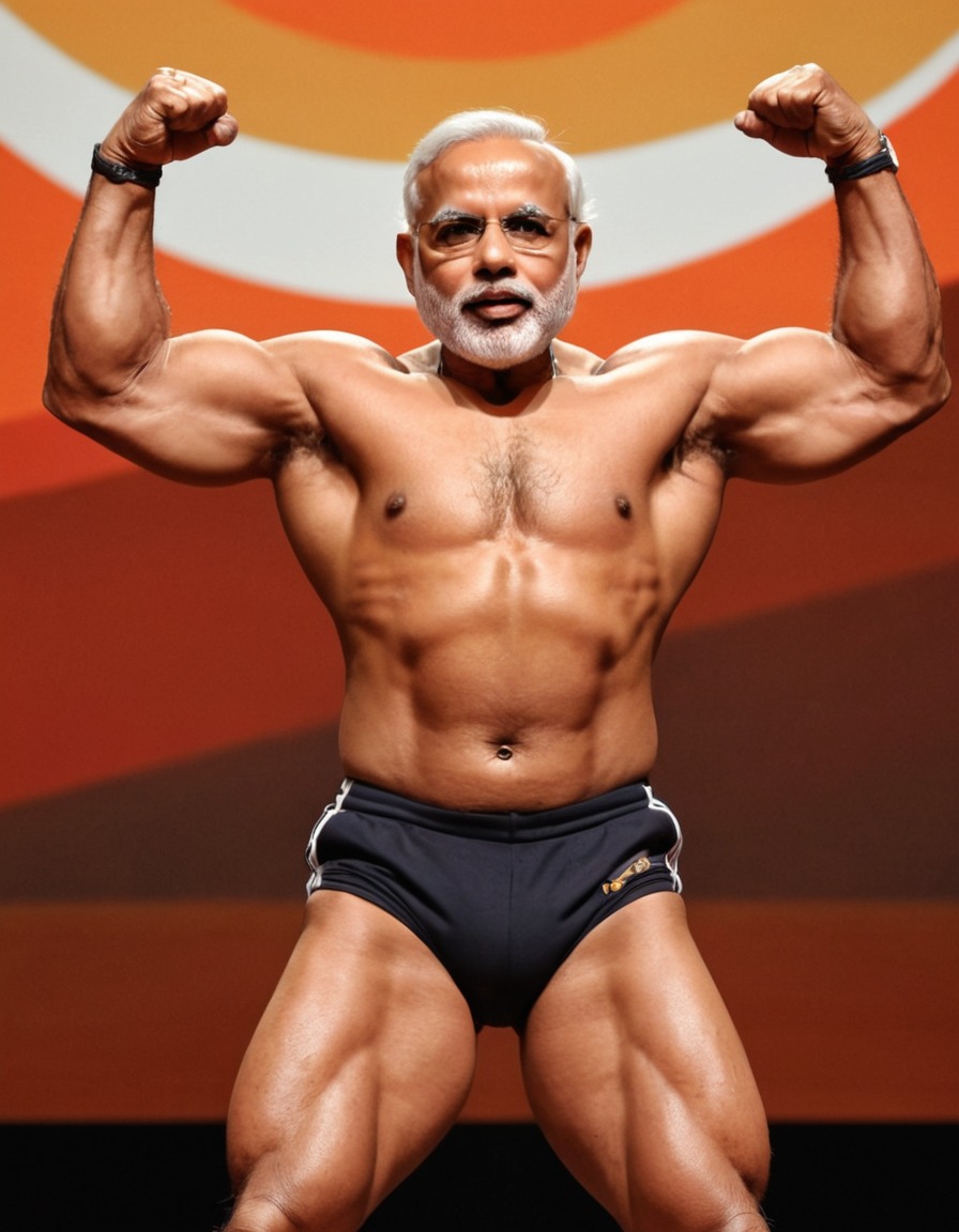 narendra modi, bodybuilder, muscle flexing, competition