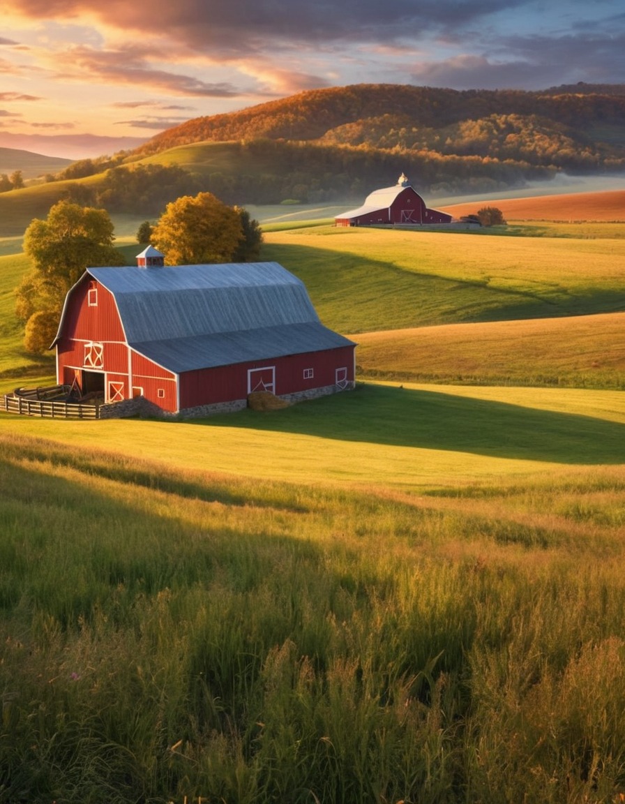 barn, rolling hills, countryside, cozy, nature