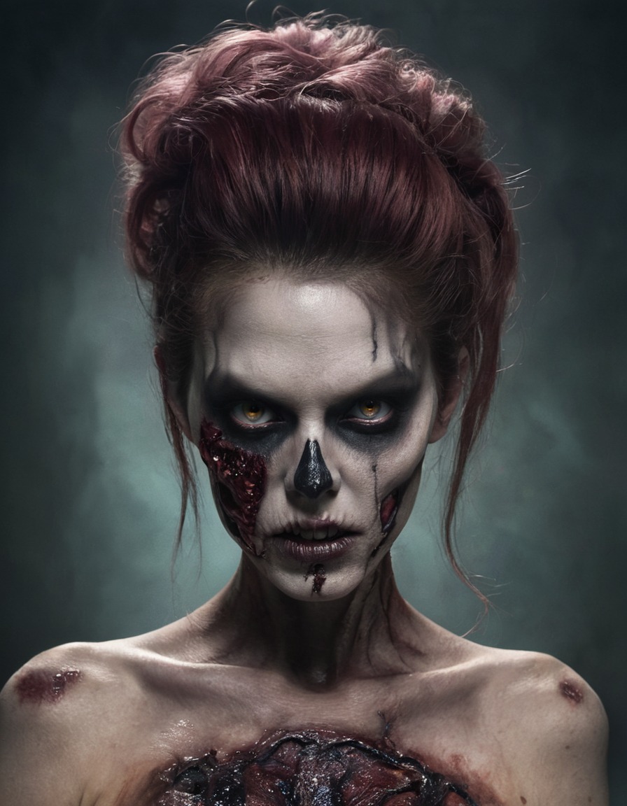 zombie, glamour, sexy, halloween, makeup, hairstyle, nsfw