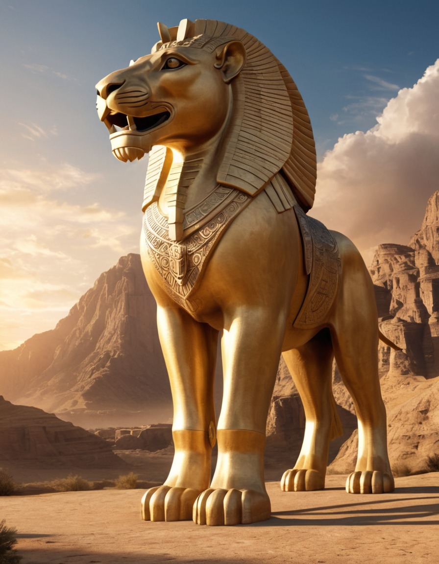 landscape, lamassu statue, ancient, guardian, mythical creature