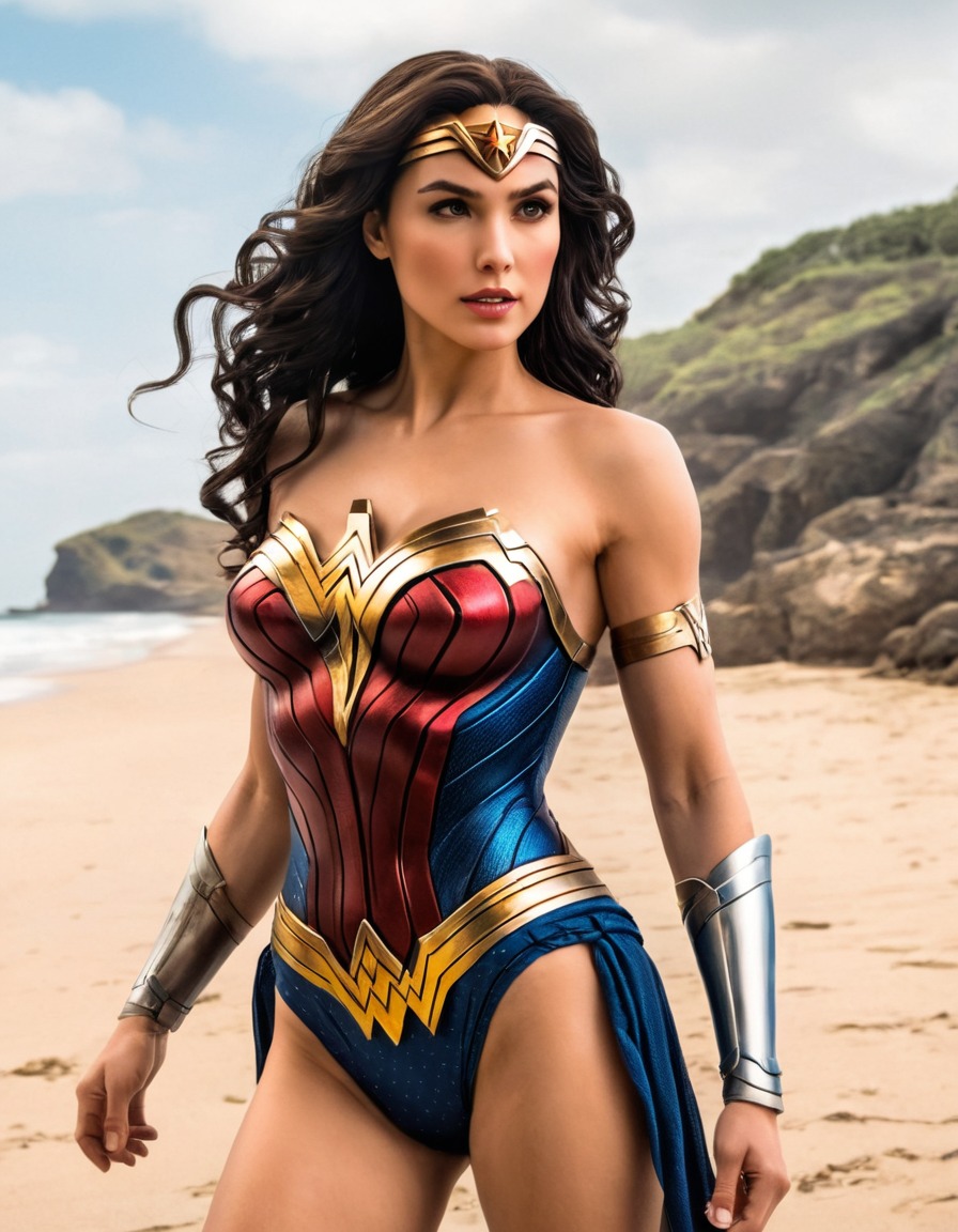 beach, wonder woman, dc comics, superhero, swimsuit, beachwear