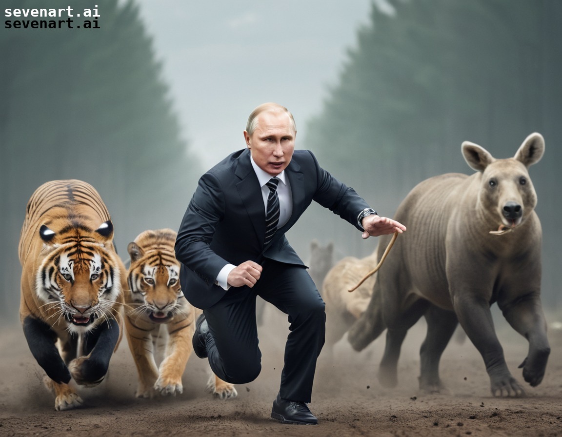 animals, race, competition, humorous, illustration, putin, russia, russian president