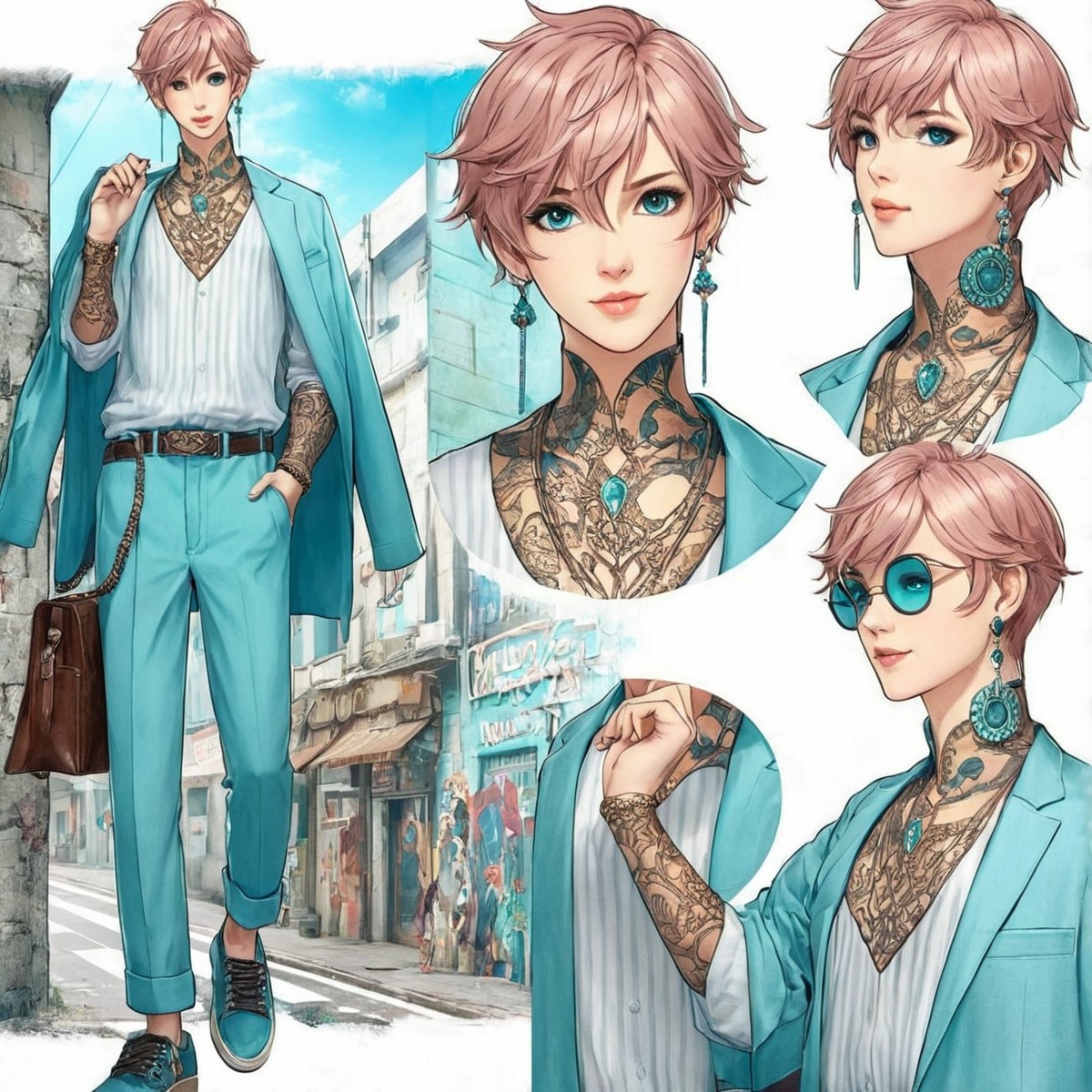 digitalart, anime, characterdesign, adoptable, originalcharacter, adoptablesopen, characterconcept, animeboy, malecharacter, referencesheet, humanoid, adoptables, animestyle, attractive, attractivemen, cuteadorable, greeneyes, idol, man, manga, mangastyle, pinkhair, roleplay, tattoo, aiart, adoptadoptable, adoptableboy, idol_outfit, tattoedboy, genshin_impact