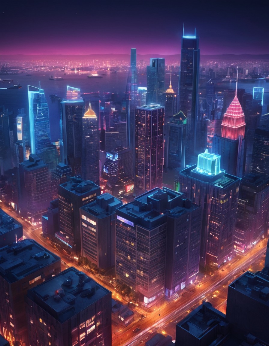 cityscape, neon lights, skyline, urban, night city, computer games