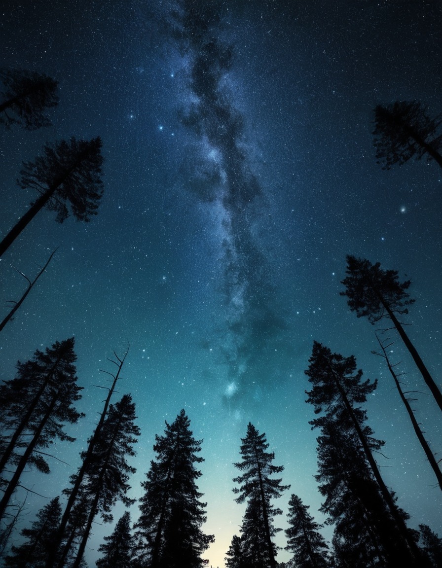 nature, night, sky, trees, tranquility