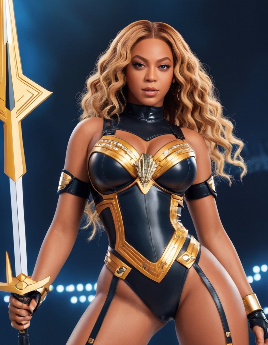 beyoncé, anime, warrior, stage, music, futuristic, attire